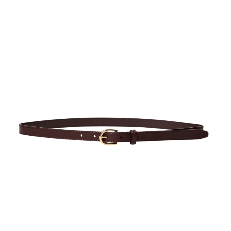Accent Solid Brass Leather Slim Belt — Aritzia