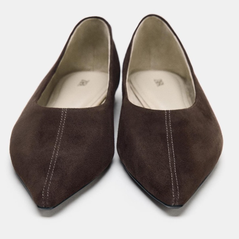 SUEDE POINTED BALLET FLATS — Zara