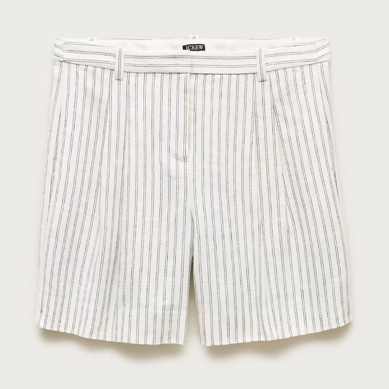 Pleated trouser short in striped stretch linen blend — J.CREW