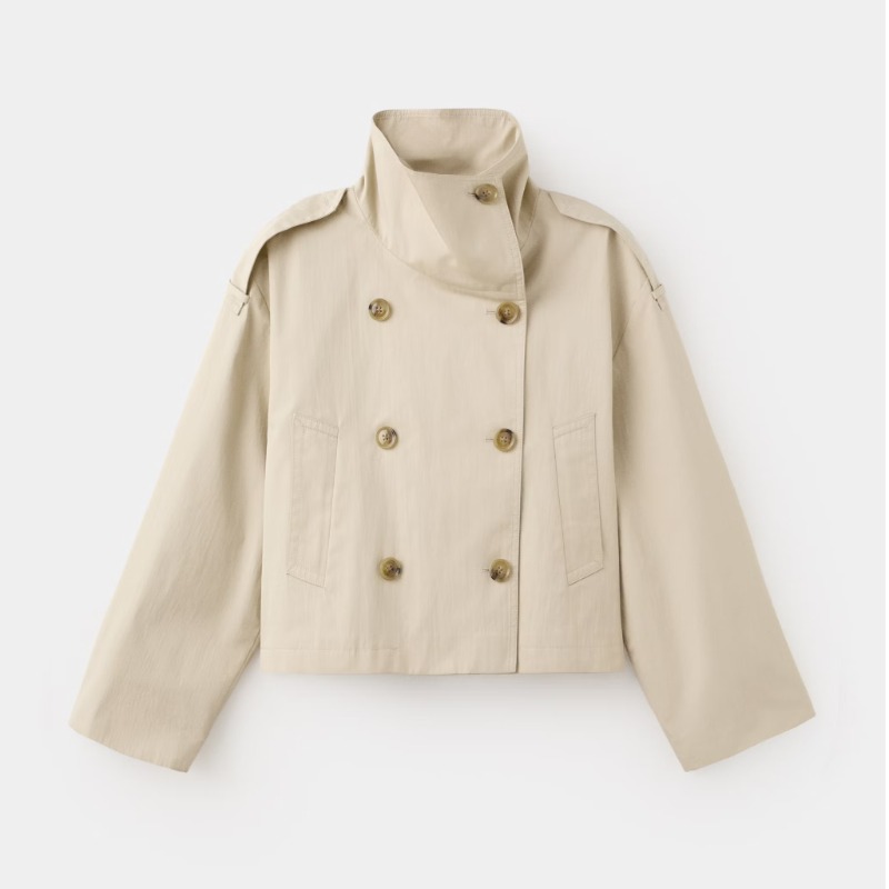 Funnel-neck cropped trench coat — MANGO
