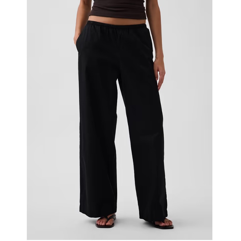 Mid Rise Poplin Relaxed Easy Wide-Leg Pants — GAP
