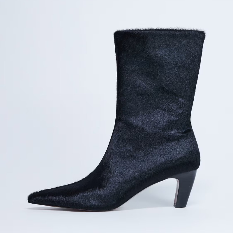 Topshop Poppy real leather pointed toe ankle boots in black pony — Topshop