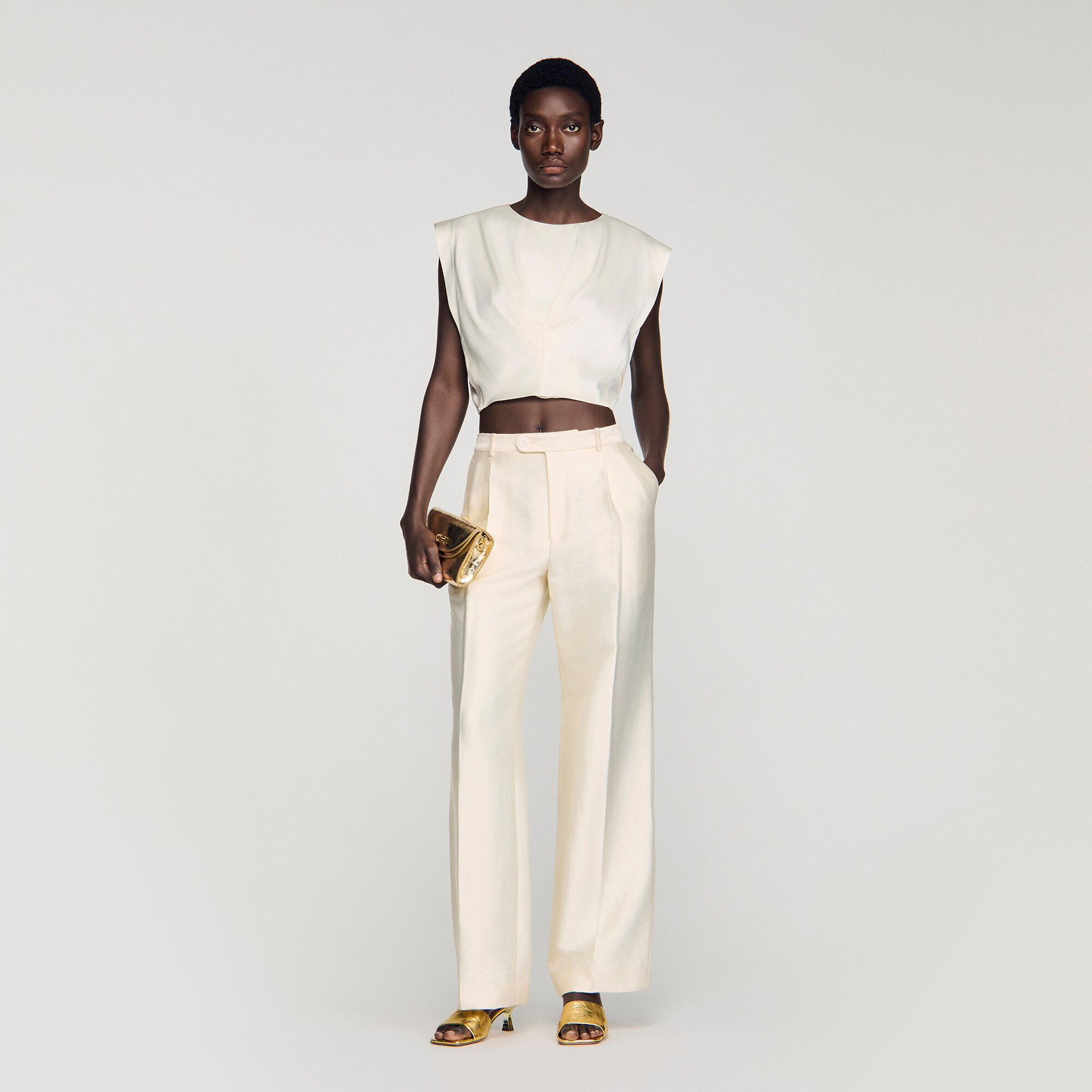 Pleated satin crop top — Sandro