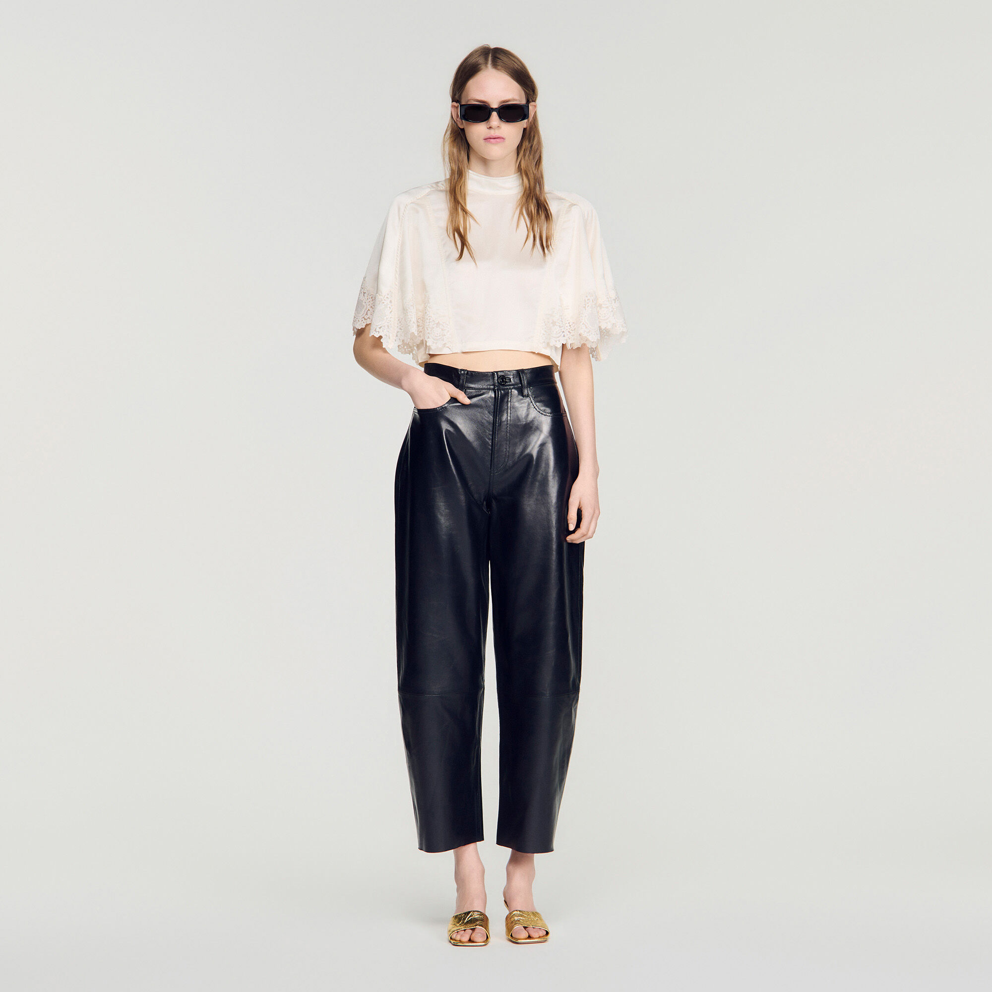 Satin Cape-Effect Crop Top — Sandro