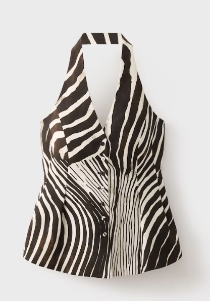 Zebra-print linen vest — MANGO