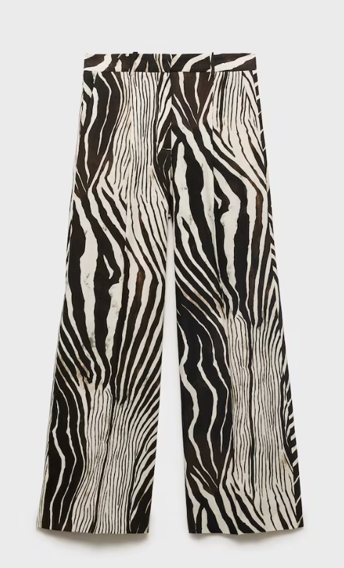 Zebra-print linen pants — MANGO